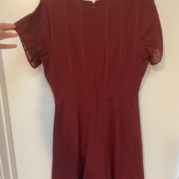 Madewell Button-Front Swing Dress in Swiss Dot Dusty Burgundy, Size 6 - Picture 4 of 4